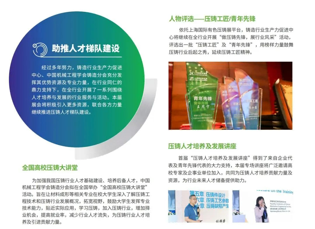 依托上海國(guó)際有色壓鑄展平臺(tái)，鑄造行業(yè)生產(chǎn)力促進(jìn)中心將繼續(xù)在全行業(yè)開展“做壓鑄先鋒，展行業(yè)風(fēng)采”活動(dòng)